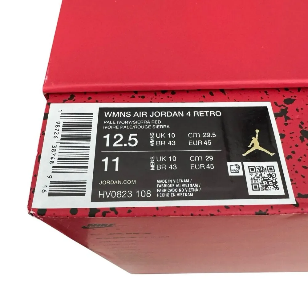Air Jordan 4 Retro Valentines Day Wmns 12.5/ M 11 HV0823-108 Pale Ivory Red
